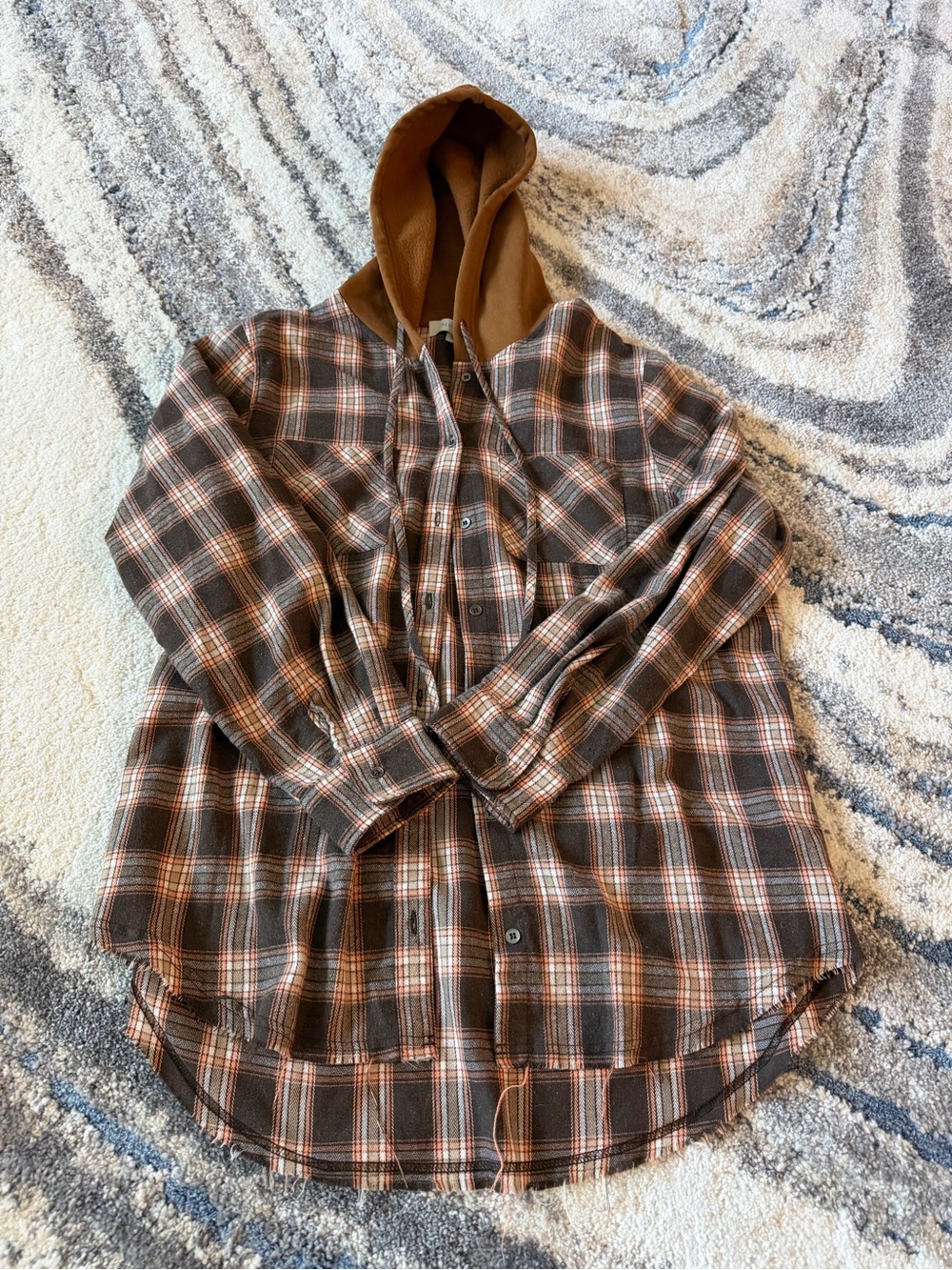 Women’s Brown Plaid Hooded Button-Down Shirt